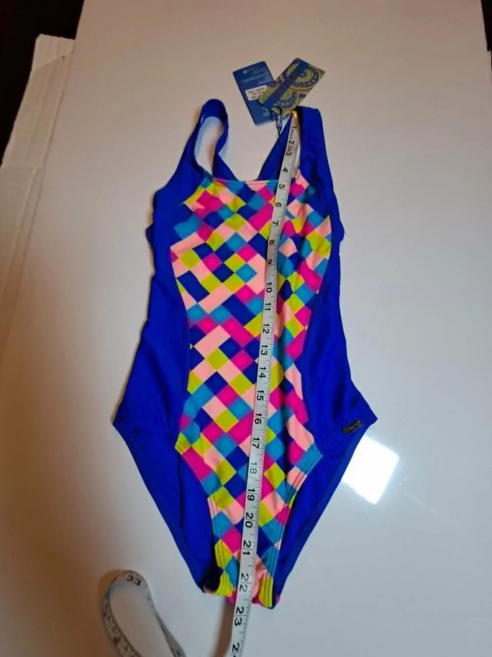 Girls Blue One Piece Swimsuit M 9-11 Colorful Print